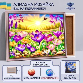 Алмазна мозаїка "Неповторні крокуси" на підрамнику 50х40 см 50117 фото