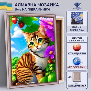 Алмазная мозаика "Милая лапка" на подрамнике 40х30 см (тигровый котик) 30083 фото