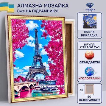 Алмазная мозаика "Париж в сакуре" на подрамнике 65х50 см (Эйфелева башня) LRS629 фото